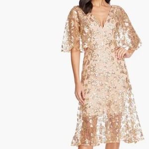 Dress the Population Roseanna Gold/Nude Sequins Fit & Flare Dress Size L